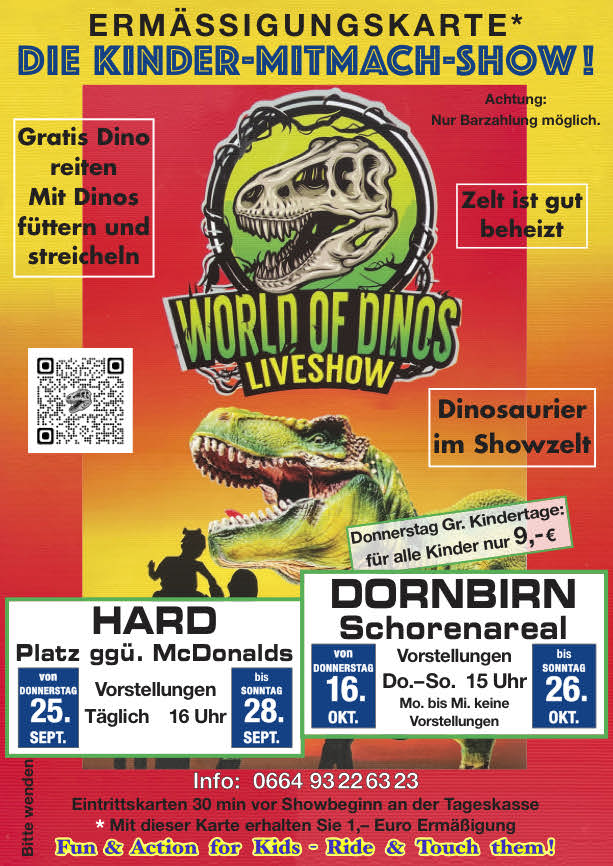 Die Dinoshow zum Mitmachen ist in Vorarlberg zu Gast.